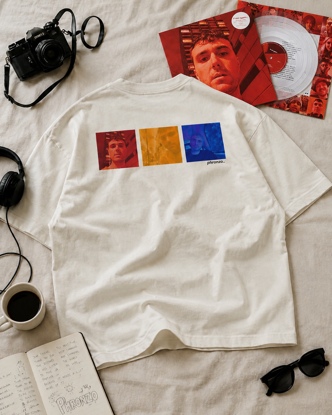 Back print of The One With Fred oversized graphic T-shirt by PHRONZO featuring multicolour artwork